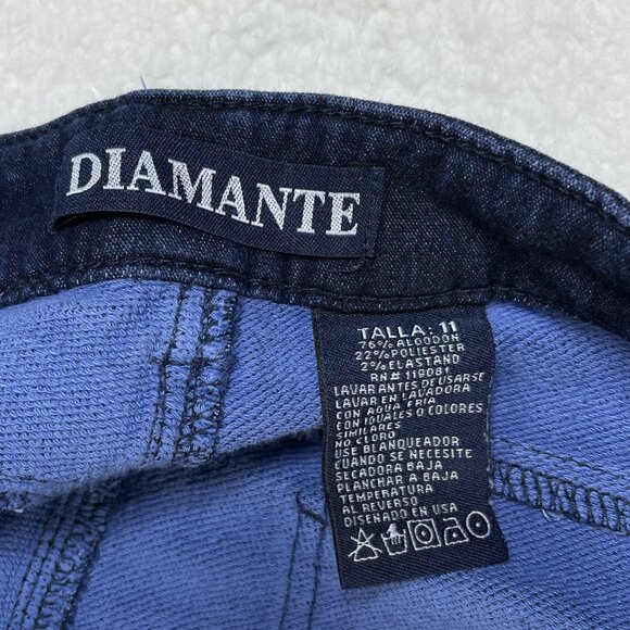 Diamante Jeans Womens Size 11 Blue Ankle Length Mid Rise Dark Wash Denim 29x26 - Picture 10 of 11